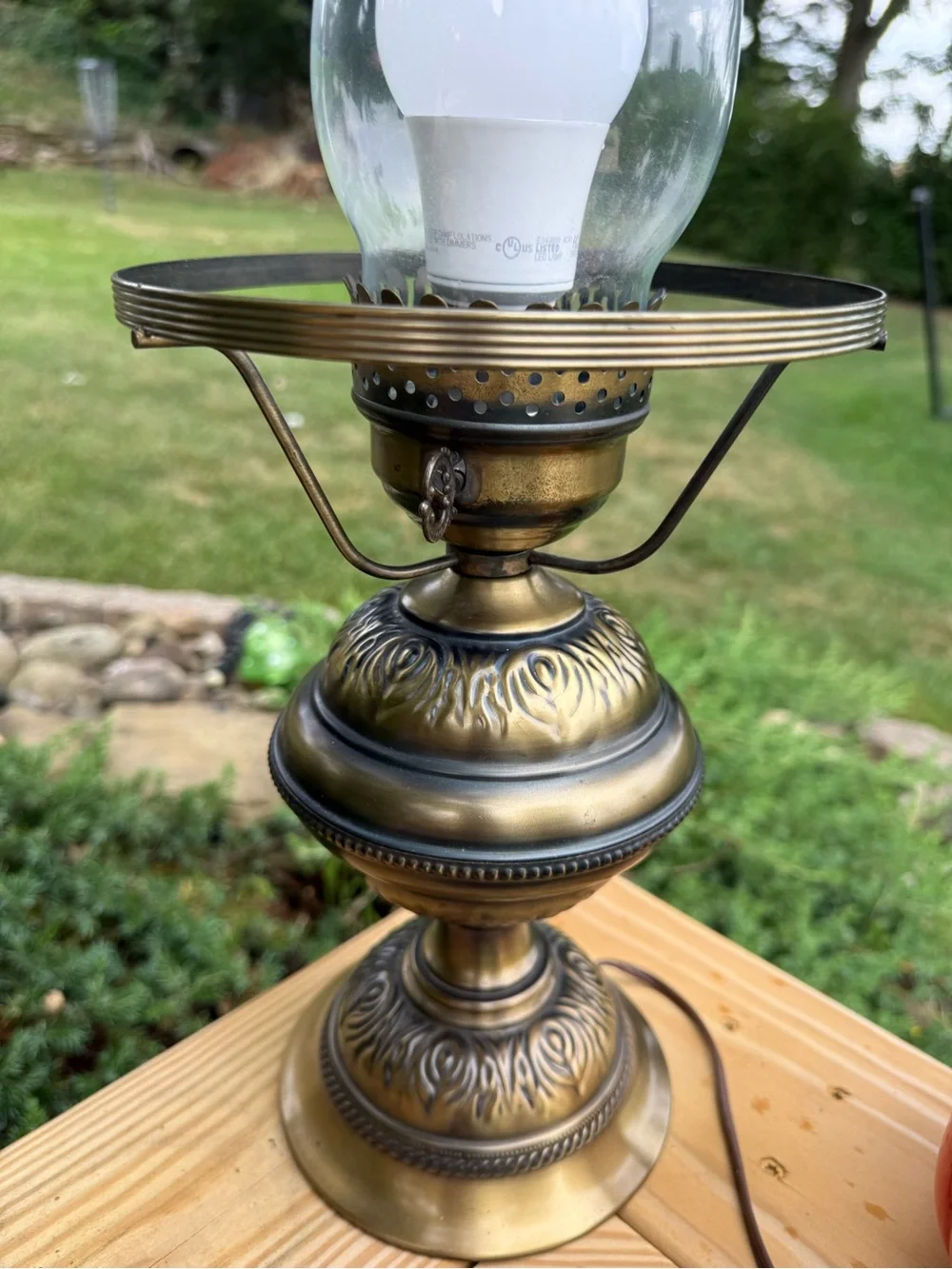 Vintage Brass Table Lamp with White Hobnail Glass Shade gone with the wind works